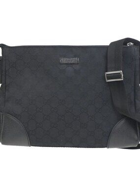 GUCCI Logo GG Pattern Cross Body Shoulder Bag Canvas Leather Black Italy 35RL902